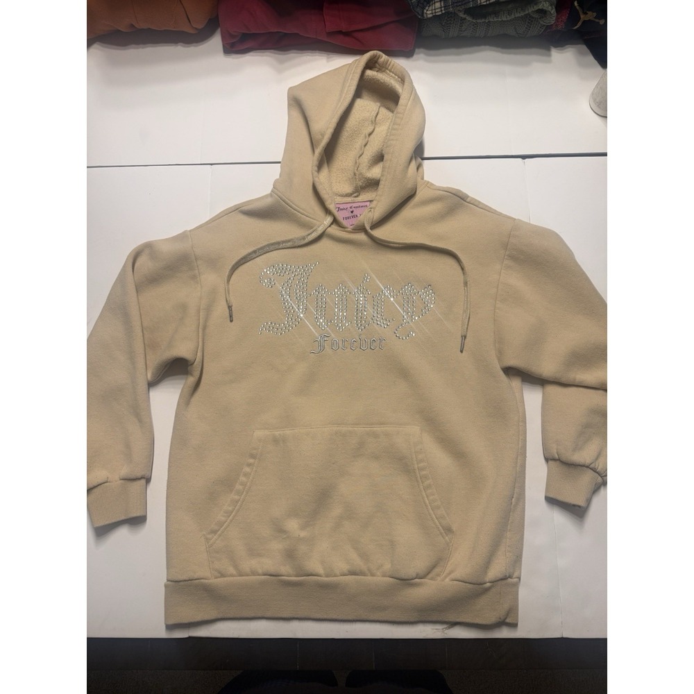 Juicy Couture x Forever 21 Womens Beige Rhinestone Hoodie Sweatshirt Sz M